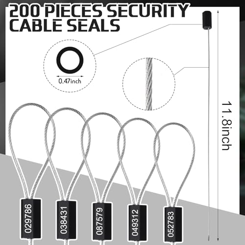 Nuogo نوغو 200 قطعة من أختام الكابلات الأمنية الفولاذية بطول 11.8 بوصة، أختام معدنية مرقمة مضادة للتلاعب، أختام شحن قابلة للتخلص منها، علامات مرقمة ذات قفل ذاتي لحاويات الشاحنات (أسود) - Image 3