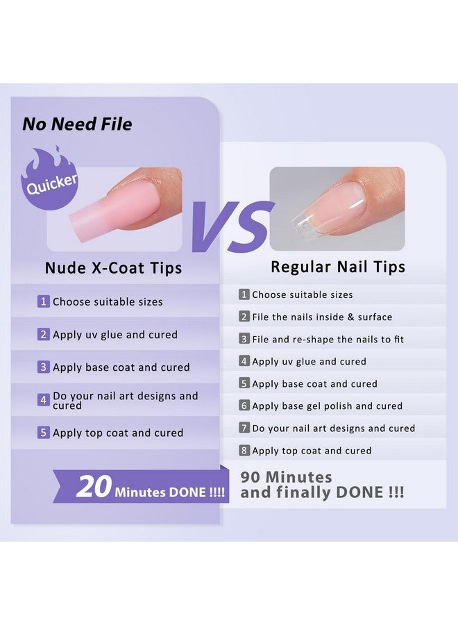 بي تي آرت بوكس أطراف أظافر جل ناعمة من BTArtbox XCOATTIPS - أظافر صناعية طويلة مربعة الشكل بلون وردي طبيعي مع غطاء أساسي للأطراف، أظافر صناعية كاملة التغطية بخطوة واحدة لأظافر صناعية من الجل لفن تمديد الأظافر - Image 5