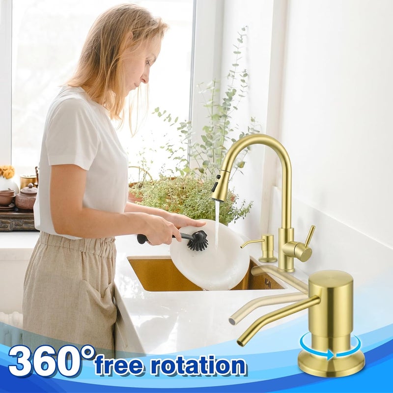 WEWE Gold Soap Dispenser for Kitchen Sink, Brushed Gold Soap Dispenser with Long Spout and Gold Soap Pump Built in Countertop Under Sink Stainless Steel - Image 4
