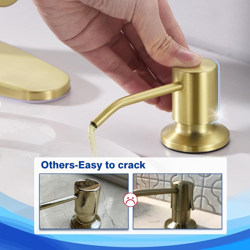 WEWE Gold Soap Dispenser for Kitchen Sink, Brushed Gold Soap Dispenser with Long Spout and Gold Soap Pump Built in Countertop Under Sink Stainless Steel - Image 5
