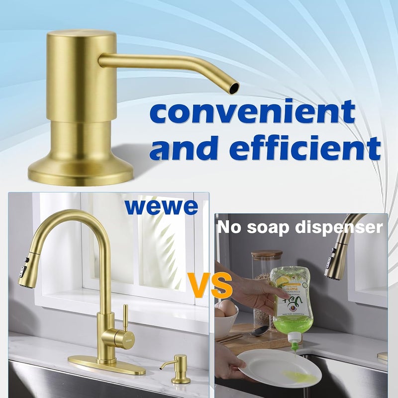WEWE Gold Soap Dispenser for Kitchen Sink, Brushed Gold Soap Dispenser with Long Spout and Gold Soap Pump Built in Countertop Under Sink Stainless Steel - Image 3