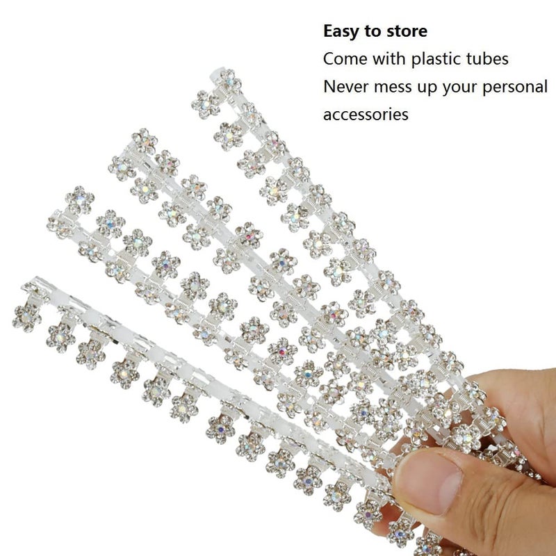 ANBALA Mini Glitter Teeth Rhinestone Flower Hair Accessories - No-Slip Grip Metal Jaw Clamps in Mix Colors for Girls Women (Silver-White Crystal) - Image 4