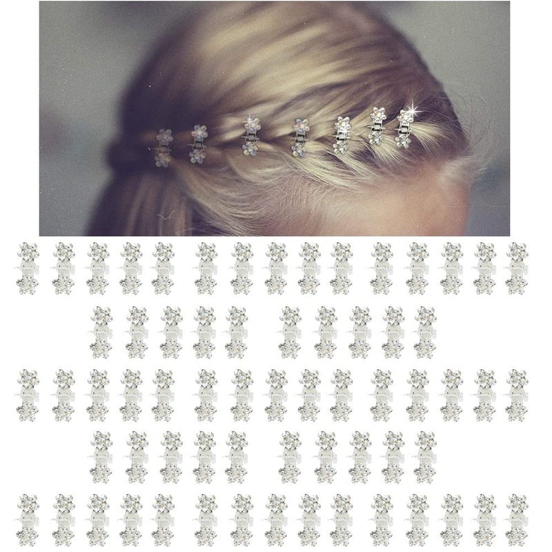 ANBALA Mini Glitter Teeth Rhinestone Flower Hair Accessories - No-Slip Grip Metal Jaw Clamps in Mix Colors for Girls Women (Silver-White Crystal) - Image 1