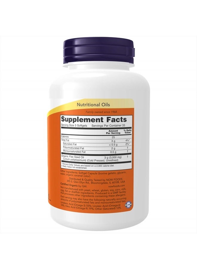 now Supplements, Flax Oil 1,000 mg made with Organic Flax Oil, Cardiovascular Support*, 100 Softgels - Image 2