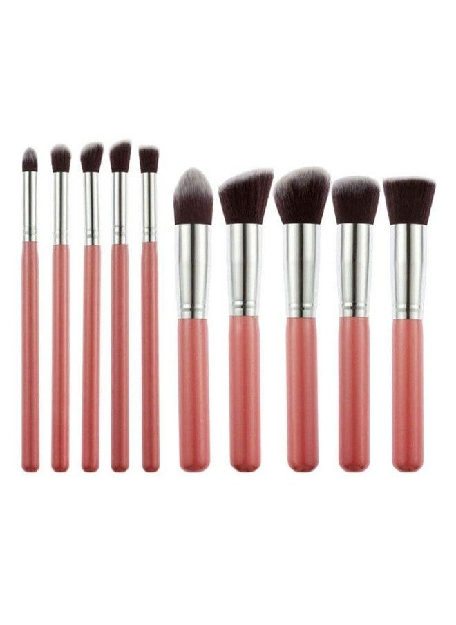 SKINPLUS Makeup Brushes Set Tool Pro Foundation Eyeliner Eyeshadow 10 Pc (Pink)  - Image 1