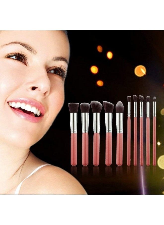 SKINPLUS Makeup Brushes Set Tool Pro Foundation Eyeliner Eyeshadow 10 Pc (Pink)  - Image 5
