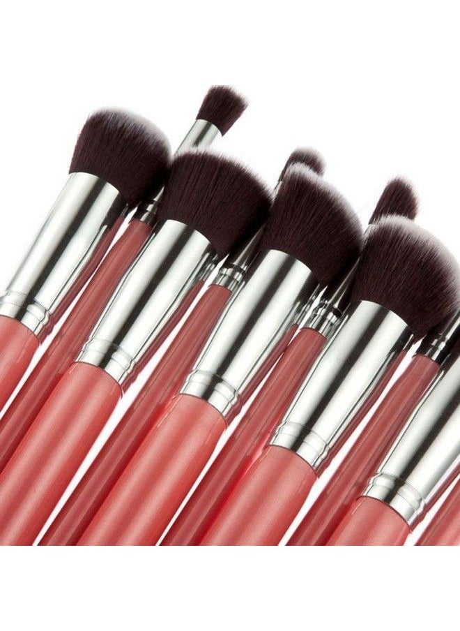 SKINPLUS Makeup Brushes Set Tool Pro Foundation Eyeliner Eyeshadow 10 Pc (Pink)  - Image 3
