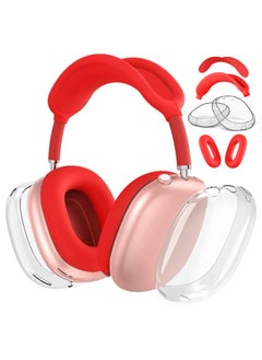 Suitable For Apple Airpodsmax Protective Shell Airpodsmax Silicone Case Max Earphone Shell Tpu Four-piece Set-Color:Tpu Transparent White*red 4-piece Set (mesh Cover*1+headband Cover*1+shell Cover*1 Pair+ear Cushion Cover*1 Pair)-Applicable Models:Universal For Airpods Max1/2 Generations