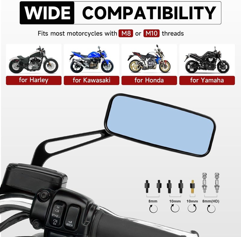 DREAMIZER Universal Rear View Side Motorcycle Mirrors - 8MM & 10MM Compatible - Image 2