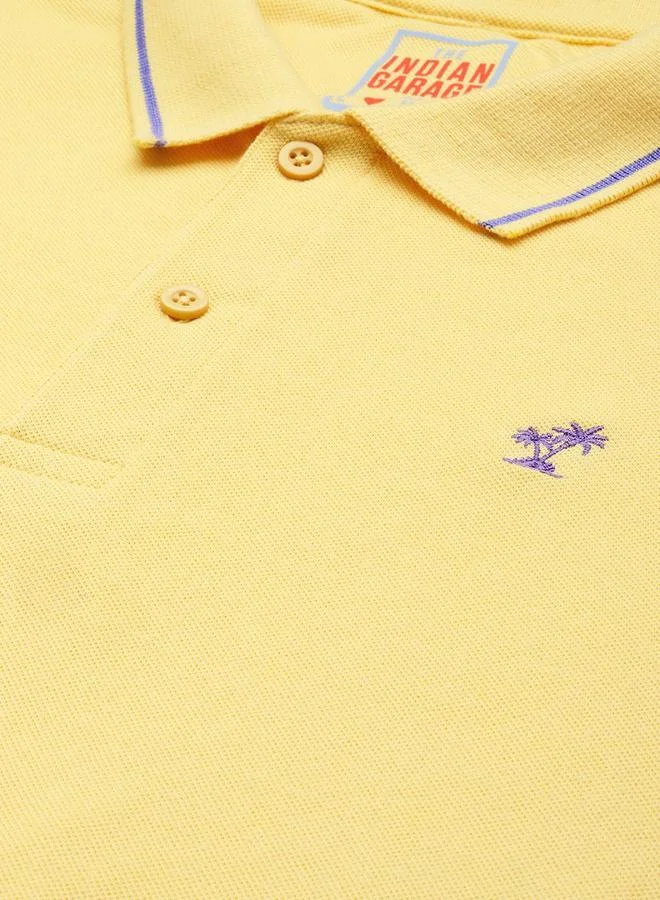 The Indian Garage Co Men Yellow Regular Fit Short Sleeve Polo