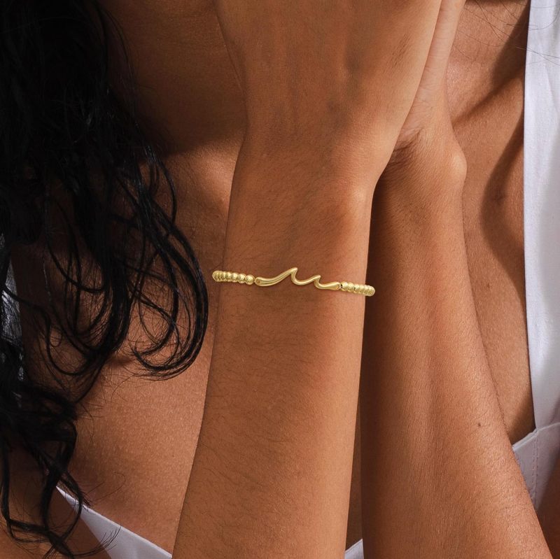 Gold Bracelets For Women 6.9-Inch 14K Gold Plated Stretch Bead Bracelet - Hypoallergenic Handmade Love Knot Charm Bracelet For Daily Wear - Image 3