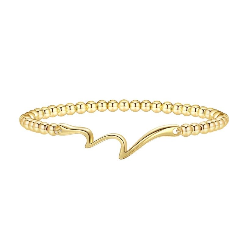 Gold Bracelets For Women 6.9-Inch 14K Gold Plated Stretch Bead Bracelet - Hypoallergenic Handmade Love Knot Charm Bracelet For Daily Wear - Image 1