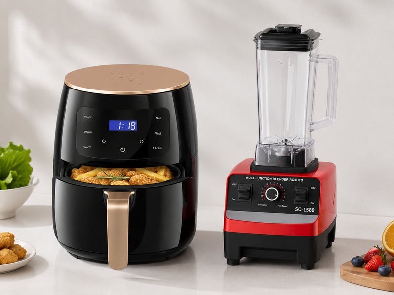 SILVER CREST Variable-Speed Blender and Dry Grinder with 6L 2400W Air Fryer - Black, Red and Gold - Image 1