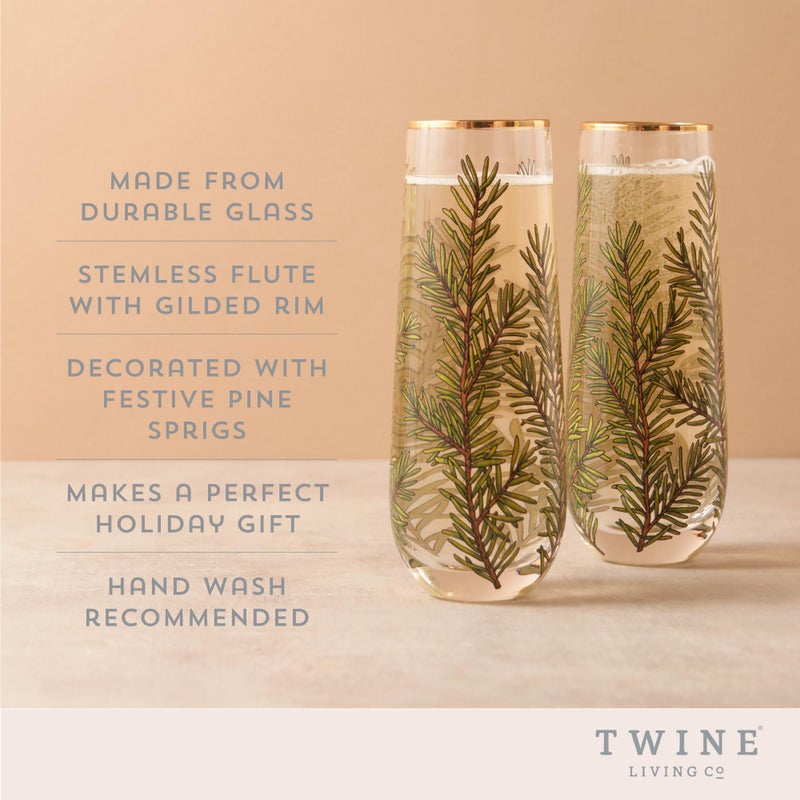 Twine Woodland Gold-Rimmed Stemless Champagne Glasses  Mimosa Margarita Champagne Flutes  Bridal Party Housewarming Wedding Wine Gift  Set Of 2  8Oz - Image 2