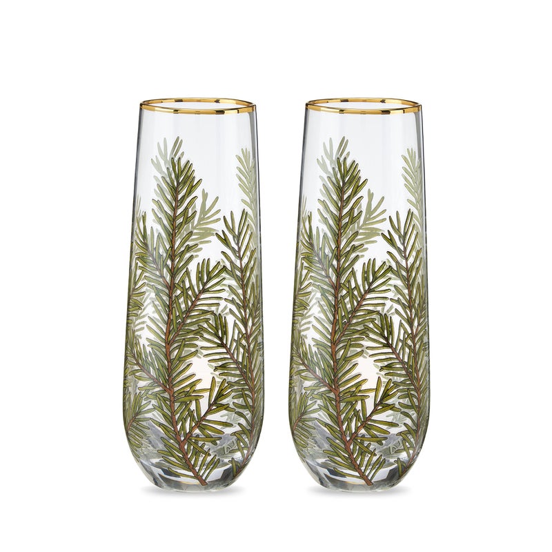 Twine Woodland Gold-Rimmed Stemless Champagne Glasses  Mimosa Margarita Champagne Flutes  Bridal Party Housewarming Wedding Wine Gift  Set Of 2  8Oz - Image 1