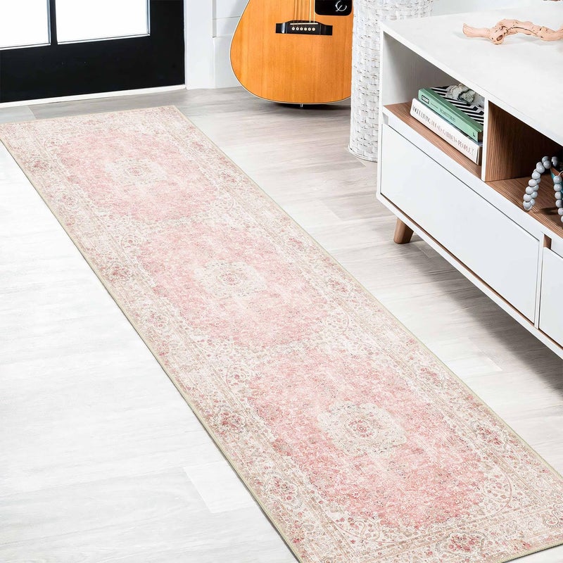 Castage Washable Runner Rug 2x8 Pink Rug Runners Non Slip Long Boho Rugs for Hallways Kitchen Bedroom Entryway Living Room Bathroom Vintage Bohemian Distressed Floor Carpet Blush - Image 3