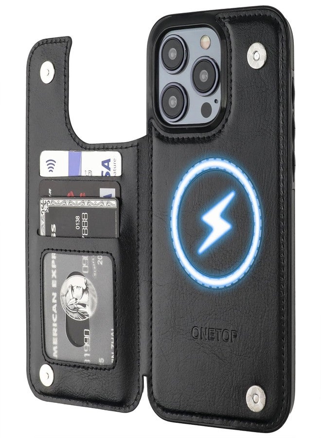 OT ONETOP ONETOP Compatible with Magsafe for iPhone 15 Pro Max Wallet Case with Card Holder, PU Leather Kickstand RFID Blocking Case, Double Magnetic Clasp and Durable Shockproof Cover 6.7 Inch (Black) - Image 1