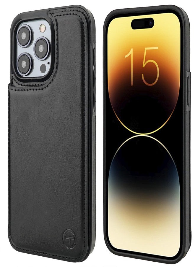 OT ONETOP ONETOP Compatible with Magsafe for iPhone 15 Pro Max Wallet Case with Card Holder, PU Leather Kickstand RFID Blocking Case, Double Magnetic Clasp and Durable Shockproof Cover 6.7 Inch (Black) - Image 3