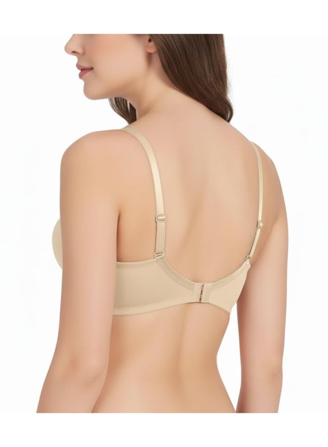 Love Bell Padded Wirefree Nylon Tshirt Bra - Soft Pad Everyday Bra (UAE/KSA, Cup Band, B, 80, Soothing Skin Beige, b) - Image 4