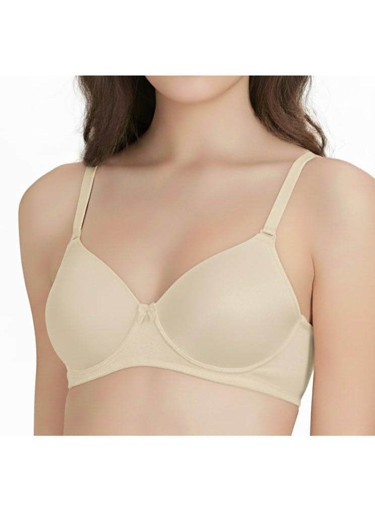 Love Bell Padded Wirefree Nylon Tshirt Bra - Soft Pad Everyday Bra (UAE/KSA, Cup Band, B, 80, Soothing Skin Beige, b) - Image 3