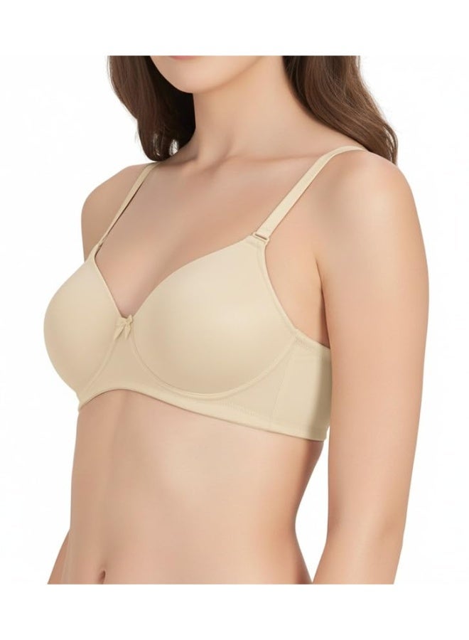 Love Bell Padded Wirefree Nylon Tshirt Bra - Soft Pad Everyday Bra (UAE/KSA, Cup Band, B, 80, Soothing Skin Beige, b) - Image 5