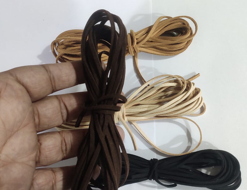 OMX Flat Leather Lace Beading Thread Faux Suede Cord String | DIY Beading Jewellery Making Arts Crafts (5 Mtr Each Colour - Total 20 Mtr, Black, Skin Brown, Lt Brown, Dk Brown) - Image 3