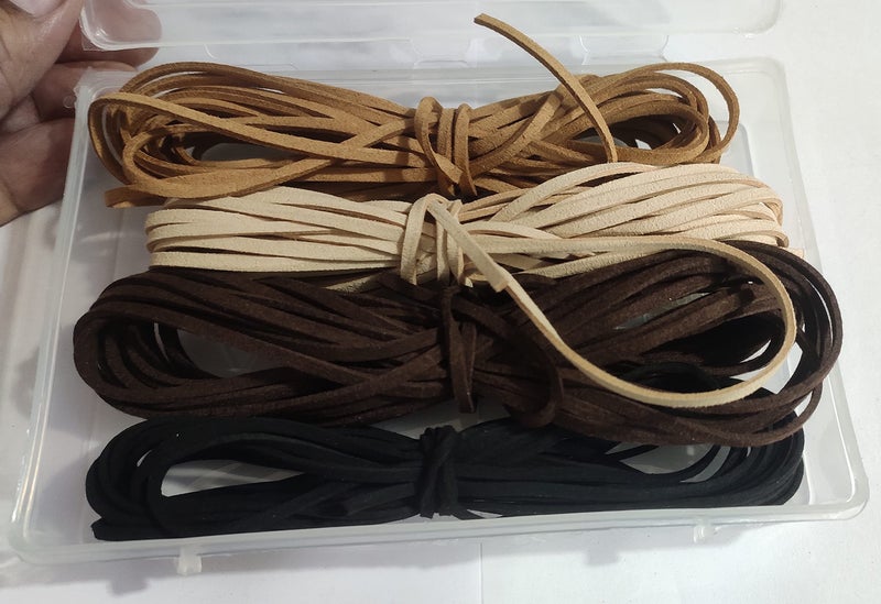 OMX Flat Leather Lace Beading Thread Faux Suede Cord String | DIY Beading Jewellery Making Arts Crafts (5 Mtr Each Colour - Total 20 Mtr, Black, Skin Brown, Lt Brown, Dk Brown) - Image 4
