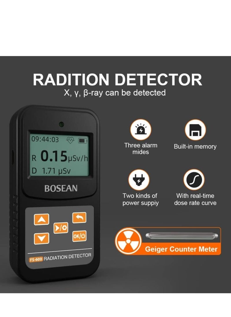 Generic Geiger Counter Nuclear Radiation Detector Dosage Alarm Professional High Accuracy Radioactive Meter Beta Gamma X-ray Data Tester Marble Dosimeter (Black)  - Image 4