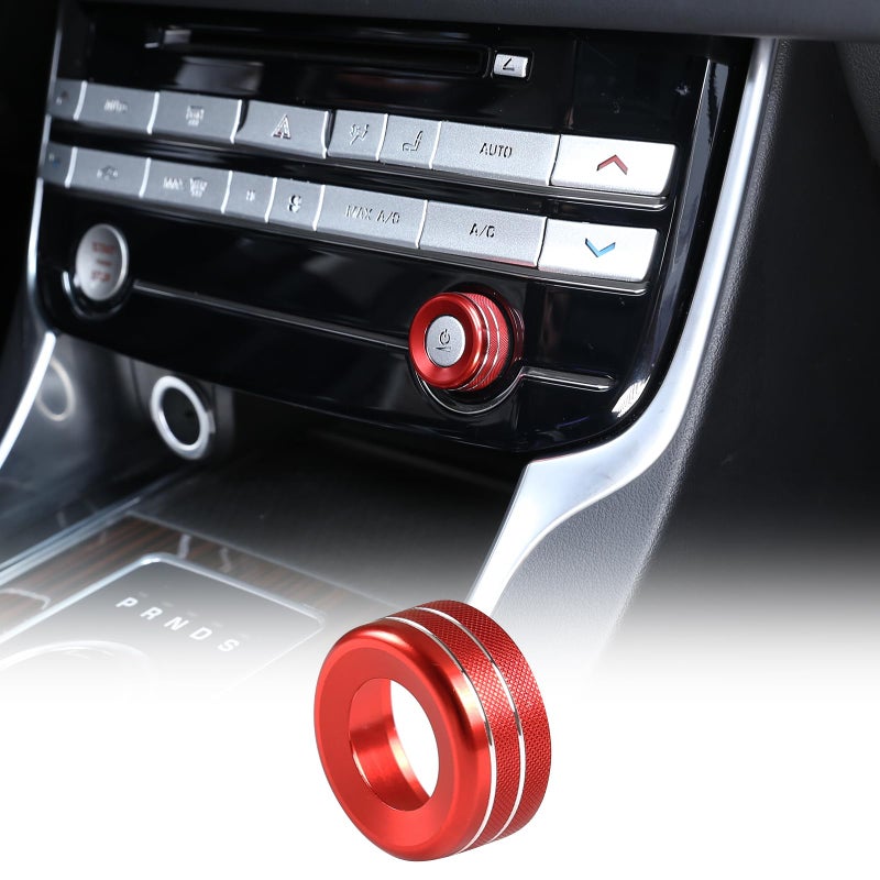 Daeiclru Aluminum Stereo Volume Switch Knob Ring Cover Compatible with Jaguar FPACEXEXELXFXFL Control Rings Multimedia Volume Knob Cover Interior Control Knob Cover Accessories Red