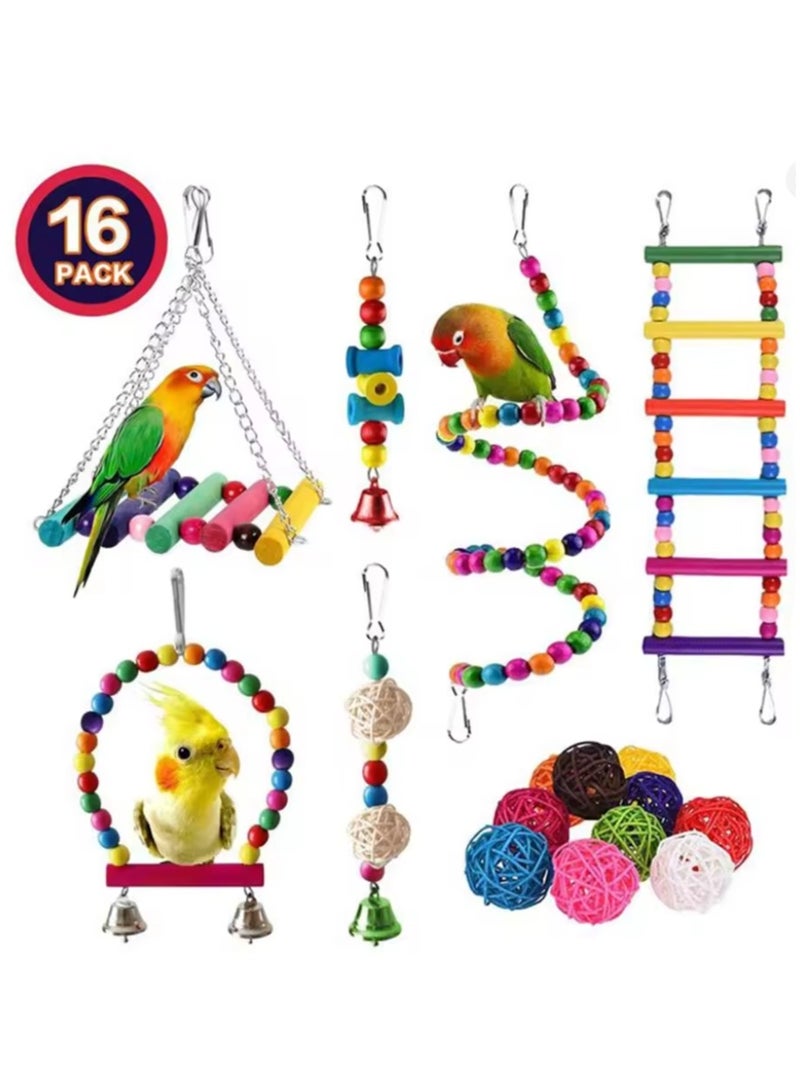 ألعاب طيور الببغاء والكوكتيل، قفص ببغاوات، أرجوحة، سلالم تسلق، مجثم خشبي، لعبة مضغ للببغاوات، الكونيور، طيور الحب، البادجي - Image 1