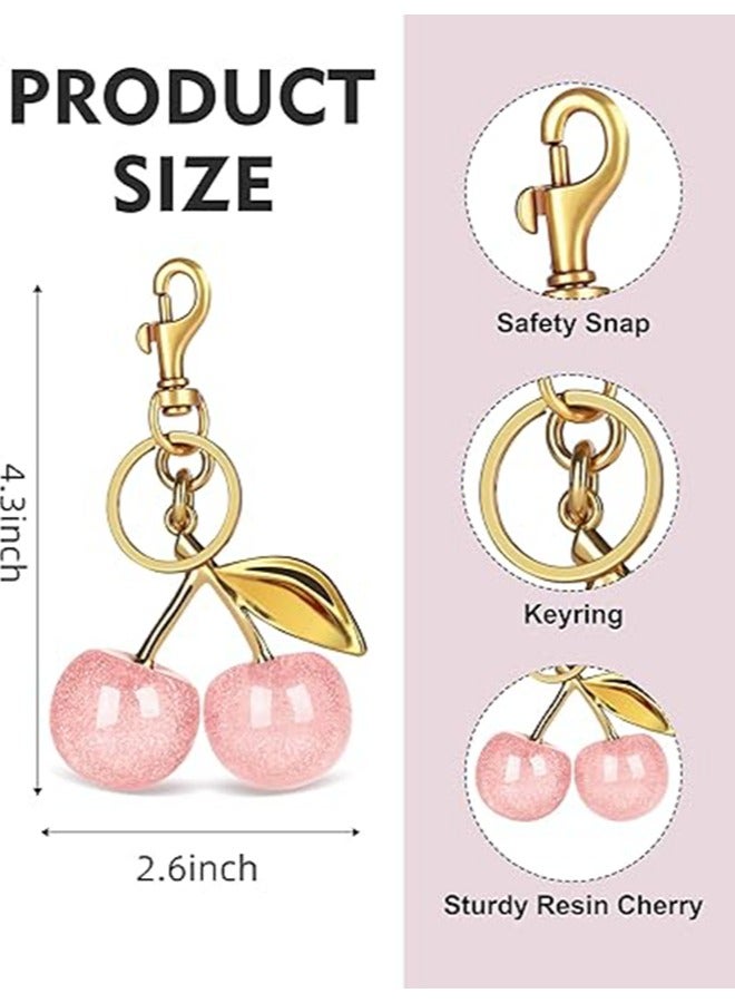 VIUAUAX Keychain Ring For Keys, Glitter Cherry Bag Charm with Key Ring and Clip,Anti-lost Car Keychain, Sparkling Resin & Metal Accessory for Purses and Bags - Image 3