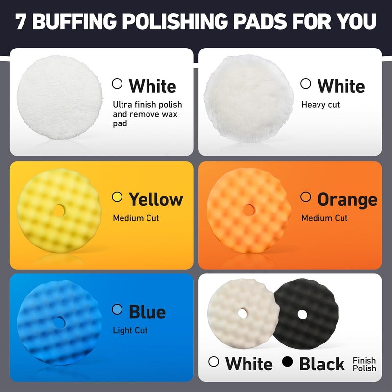 Autolock 5 Inch Buffing Polishing Pads, 7 Pcs 5'' Waffle Foam Buffing Pad, Wool Pad Kit for 5 in Backing Plate, Car Polisher Boat Compounding, Polishing and Waxing - Image 2