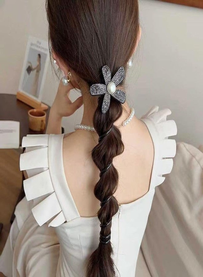 El Regalo 3-Piece Elegant Bohemian Coil Ponytail Hair Tie Set - Polyresin Flower Rhinestone Pearl Spiral Scrunchies, Elegant Pearl Flower Spiral Hair Ties for Girls & Women - Image 3