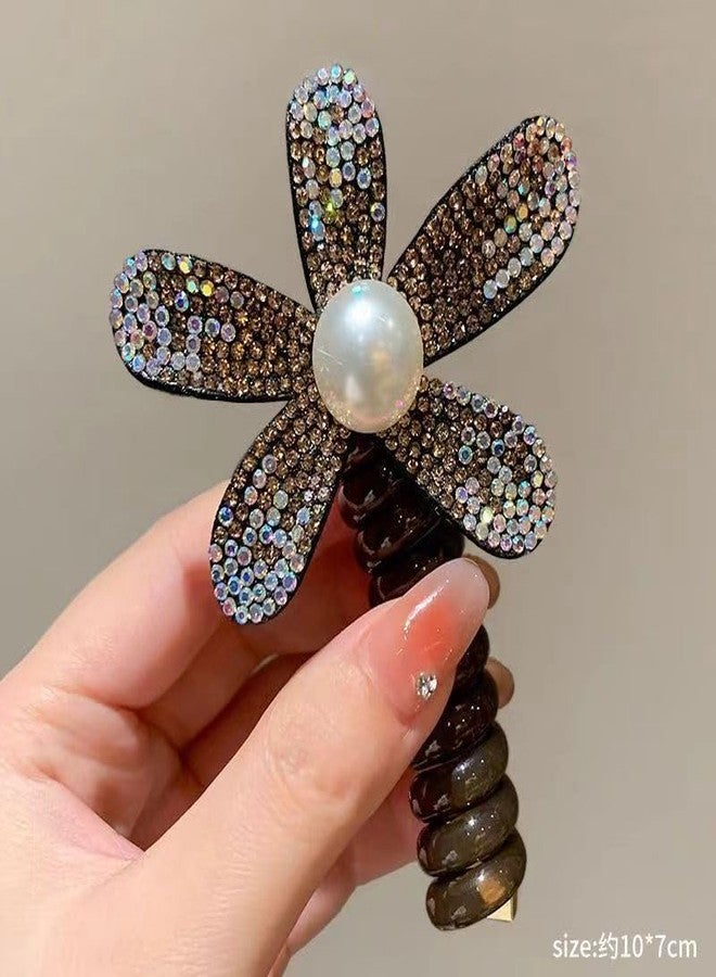 El Regalo 3-Piece Elegant Bohemian Coil Ponytail Hair Tie Set - Polyresin Flower Rhinestone Pearl Spiral Scrunchies, Elegant Pearl Flower Spiral Hair Ties for Girls & Women - Image 5