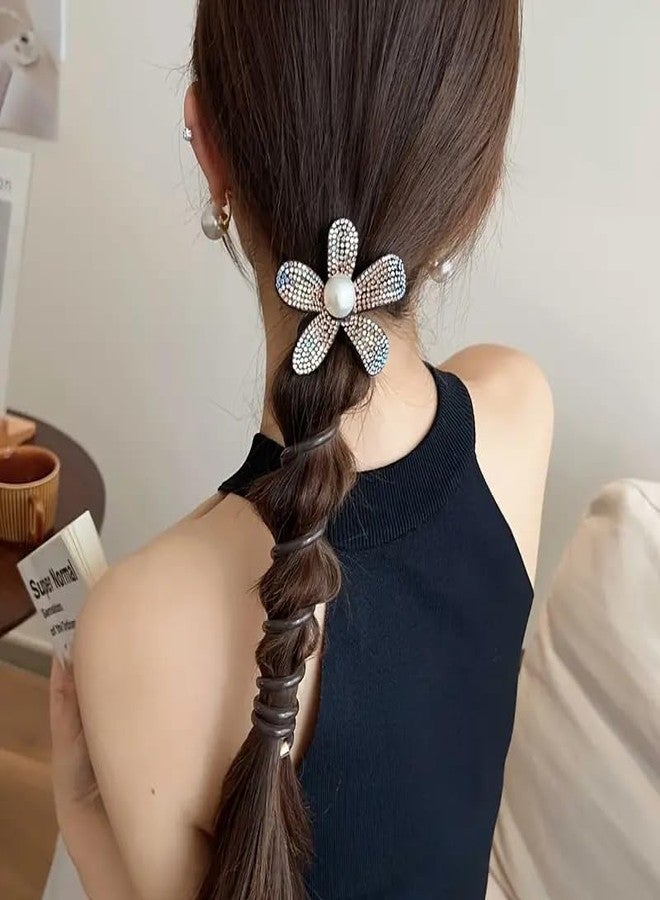 El Regalo 3-Piece Elegant Bohemian Coil Ponytail Hair Tie Set - Polyresin Flower Rhinestone Pearl Spiral Scrunchies, Elegant Pearl Flower Spiral Hair Ties for Girls & Women - Image 4