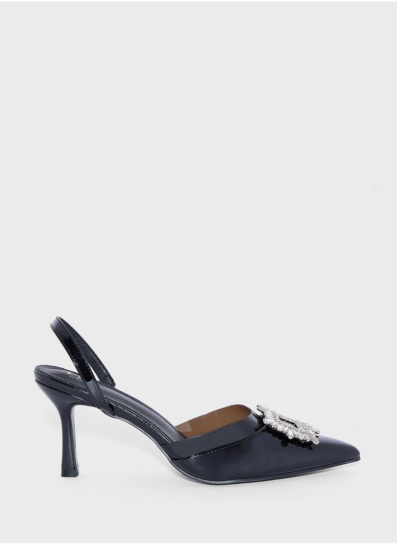 Ella Limited Edition Diamante Trim Clear Backstrap Pump  - Image 1