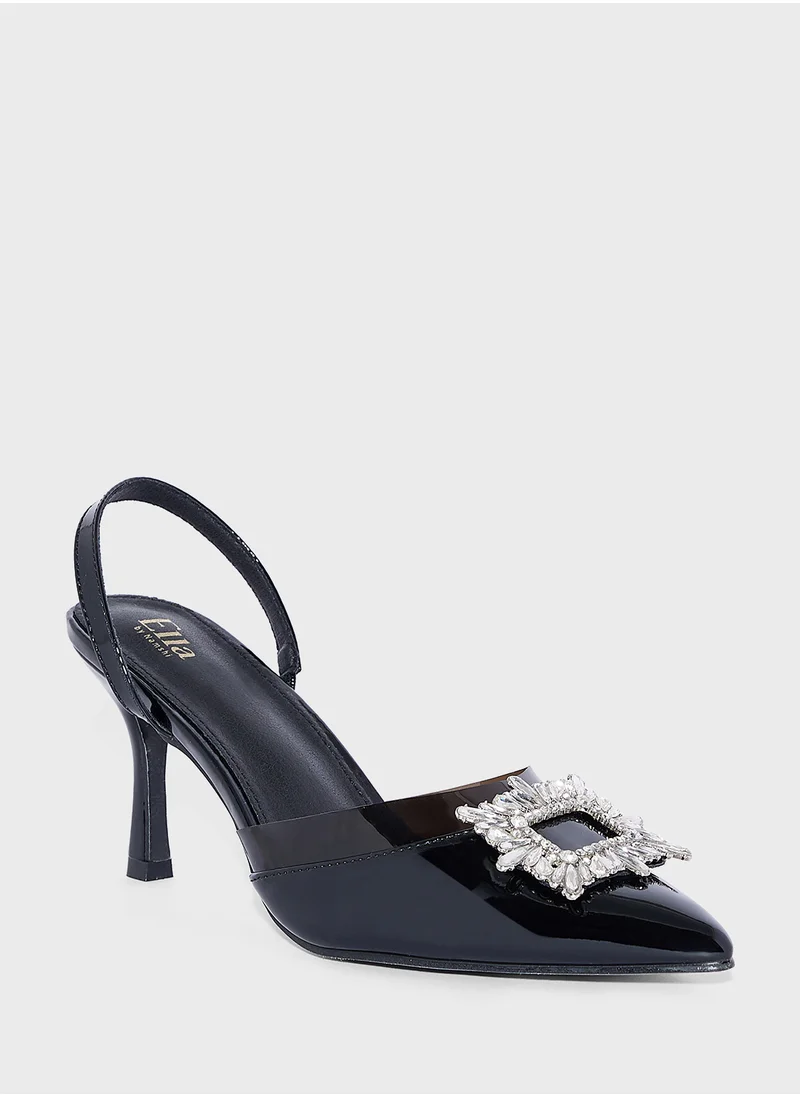 Ella Limited Edition Diamante Trim Clear Backstrap Pump