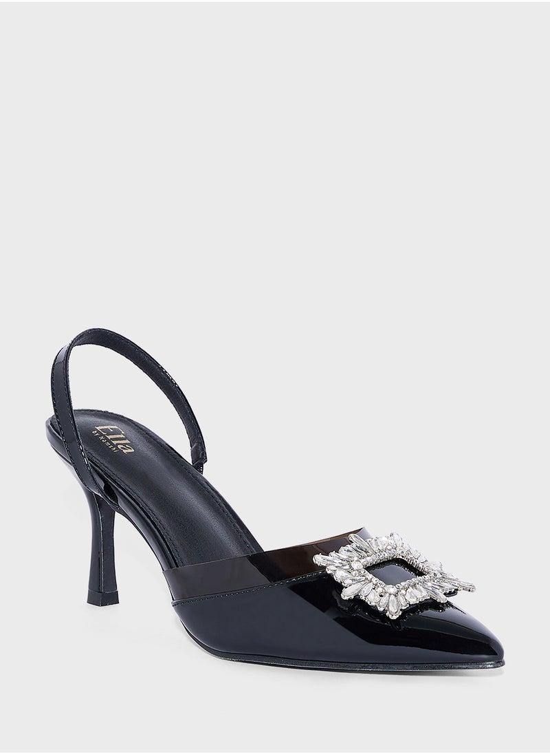 Ella Limited Edition Diamante Trim Clear Backstrap Pump  - Image 2