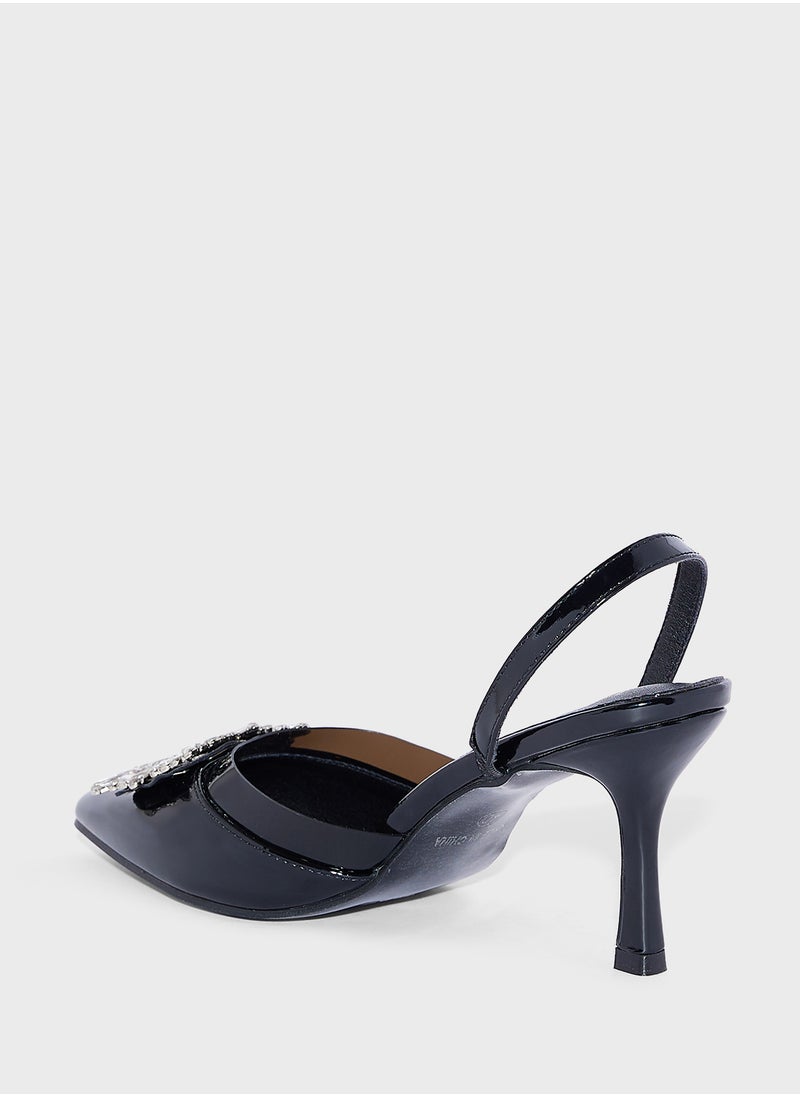 Ella Limited Edition Diamante Trim Clear Backstrap Pump  - Image 3