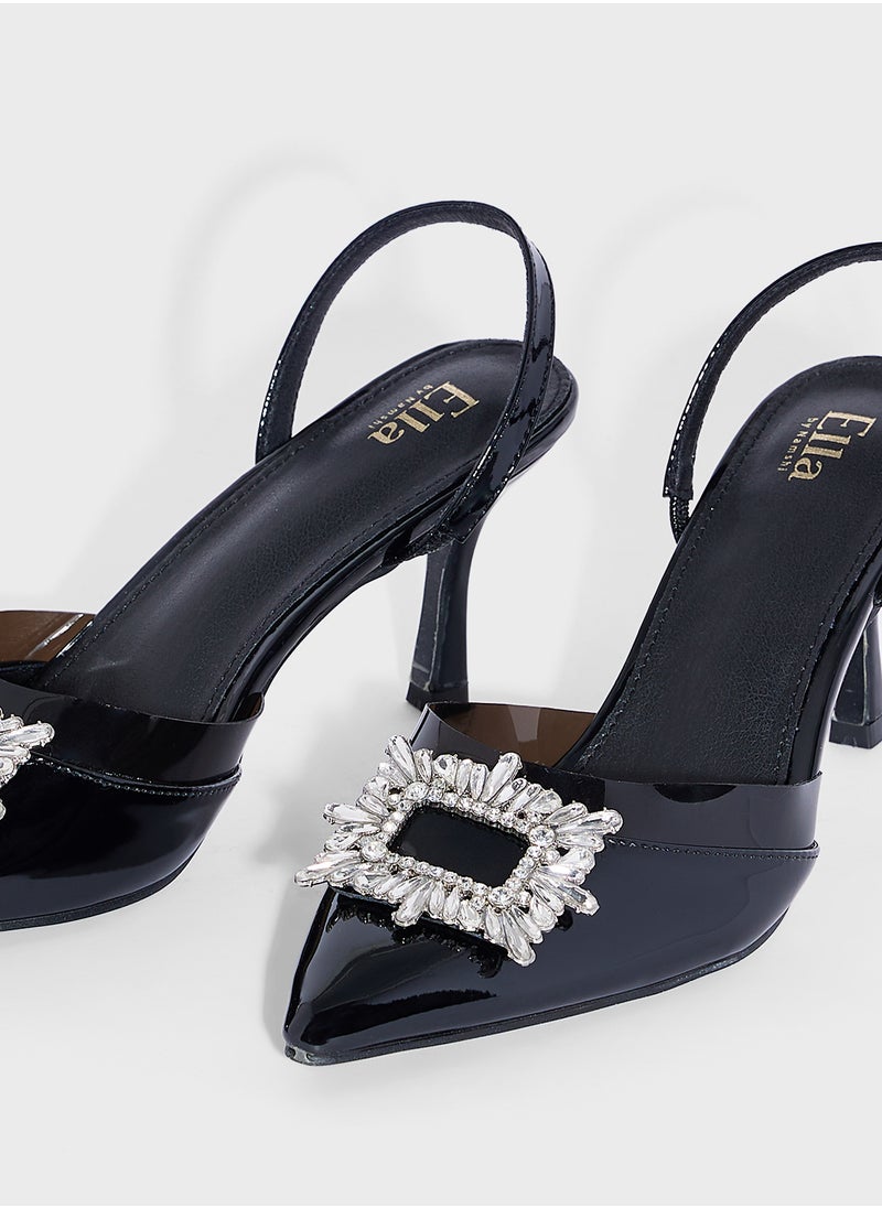 Ella Limited Edition Diamante Trim Clear Backstrap Pump  - Image 4