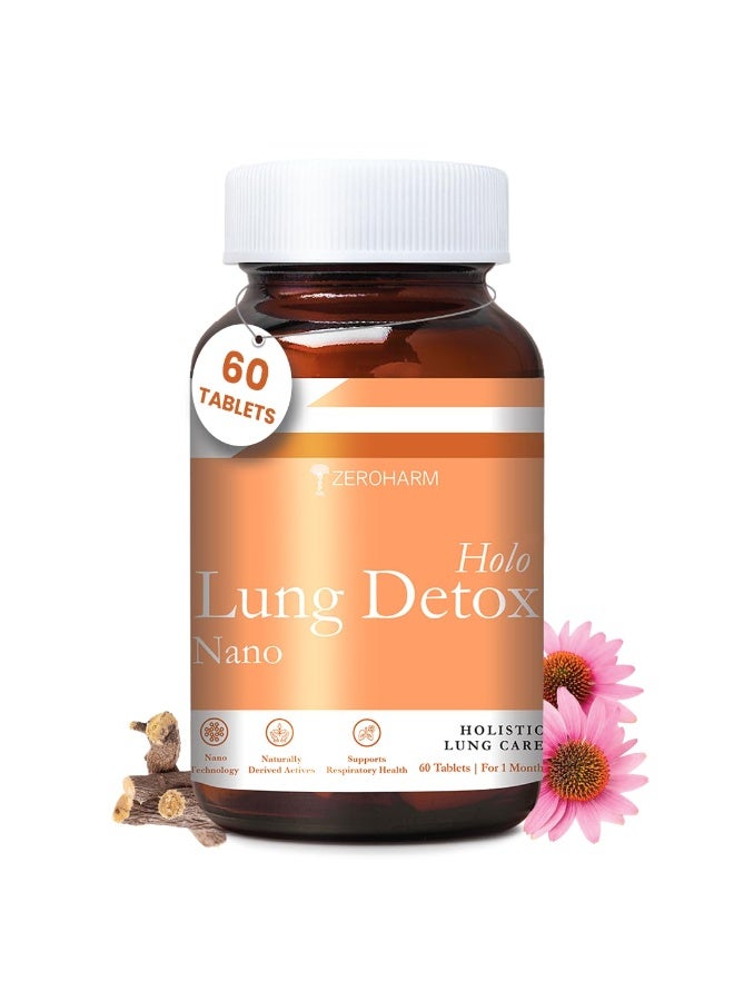 ZEROHARM Holo Lung Detox Tablets for Smokers | Vasaka, Echinacea, Ginger, Basil & Mulethi | Ayurvedic Lung Cleanse for Pollution & Respiratory Health | Nanotechnology for Men & Women | 60 Tablets - Image 1