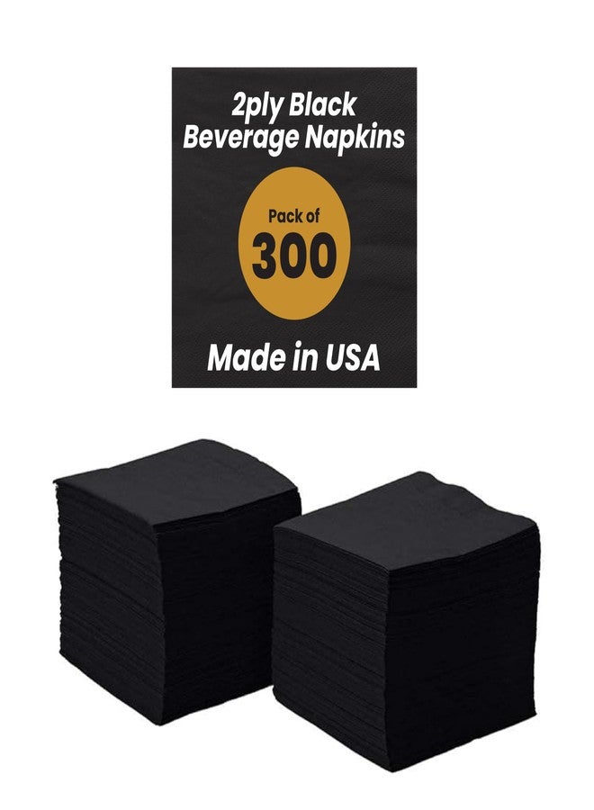 Perfectware 2-Ply Black Beverage Napkins - 300 Count Cocktail Napkins, 10 x 10 Inches - Image 1