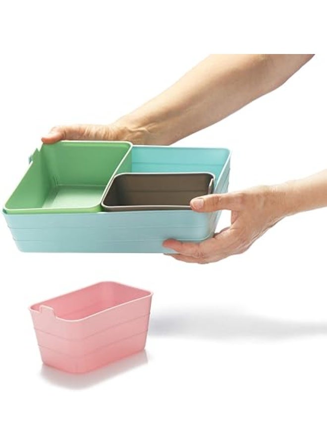 Spaceshoop Drawer Organiser – Office Desk Stationery Organizer and Small Pieces Storage Boxes Set – Multi-Compartment Tray for Pens, Clips, Paper, and Craft Supplies – Stackable & Space-Saving Design - Image 2