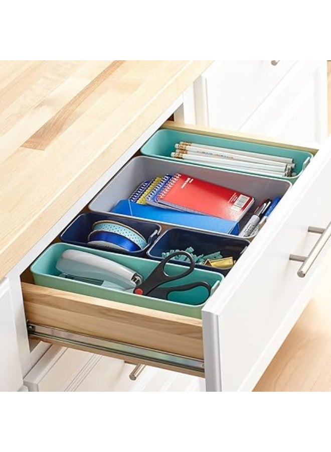 Spaceshoop Drawer Organiser – Office Desk Stationery Organizer and Small Pieces Storage Boxes Set – Multi-Compartment Tray for Pens, Clips, Paper, and Craft Supplies – Stackable & Space-Saving Design - Image 3