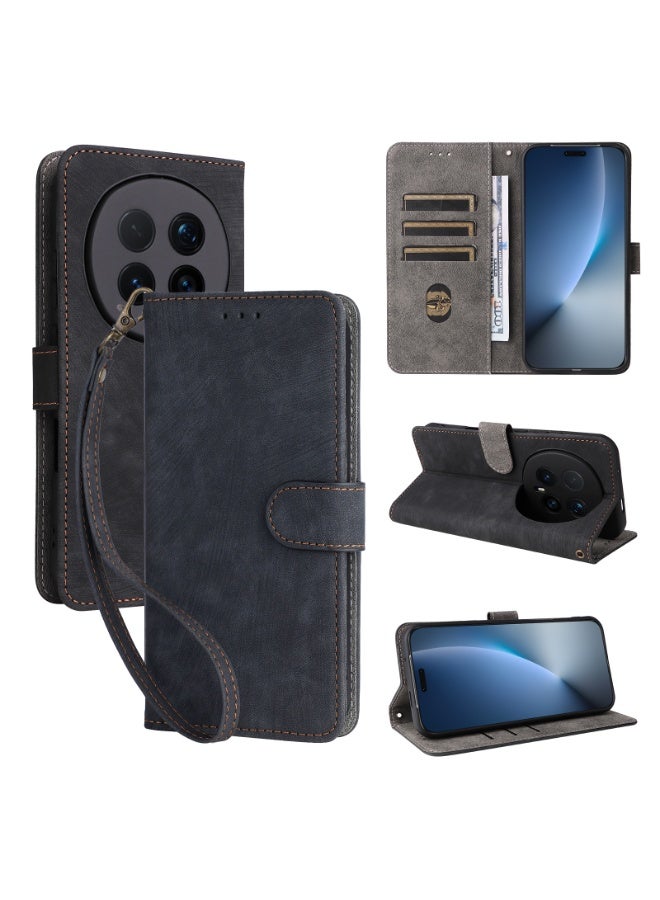 For Honor Magic 8 Pro Flip Case, with Detachable Lanyard - RFID Blocking, PU Leather Folio Cover Full Body Shockproof Protection & Card Slots Wallet Case - Image 1