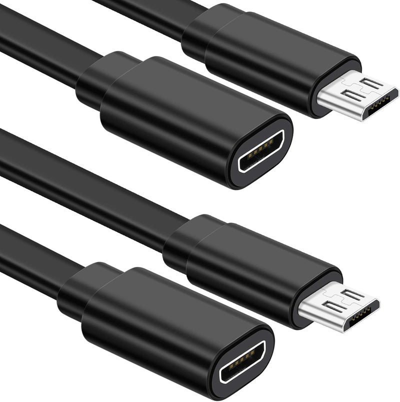 Sumind 2 Pack Micro USB Extension Cable 10 ft/ 3 Meters Male to Female Extender Cord Compatible with Wireless Security Camera Flat Power Cable, Cable Clips Included (Black) - Image 1