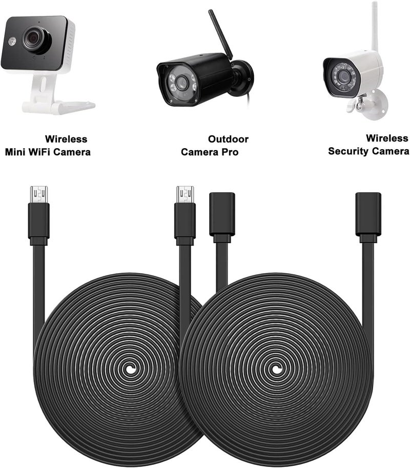 Sumind 2 Pack Micro USB Extension Cable 10 ft/ 3 Meters Male to Female Extender Cord Compatible with Wireless Security Camera Flat Power Cable, Cable Clips Included (Black) - Image 2