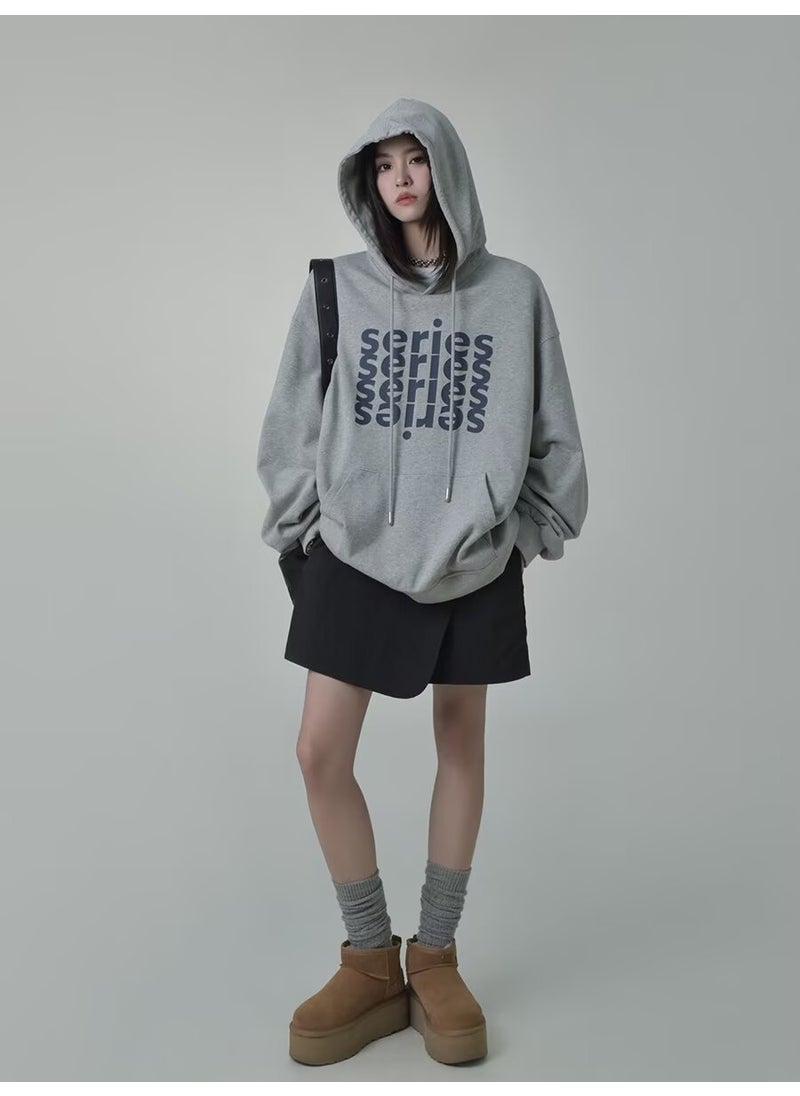 Generic - Autumn/Winter Fleece-Lined Thickened Sweatshirt Jacket 500g American Style DL1608 Regular Thin P38 Fleece Special P43 Light gray plus velvet - Image 1