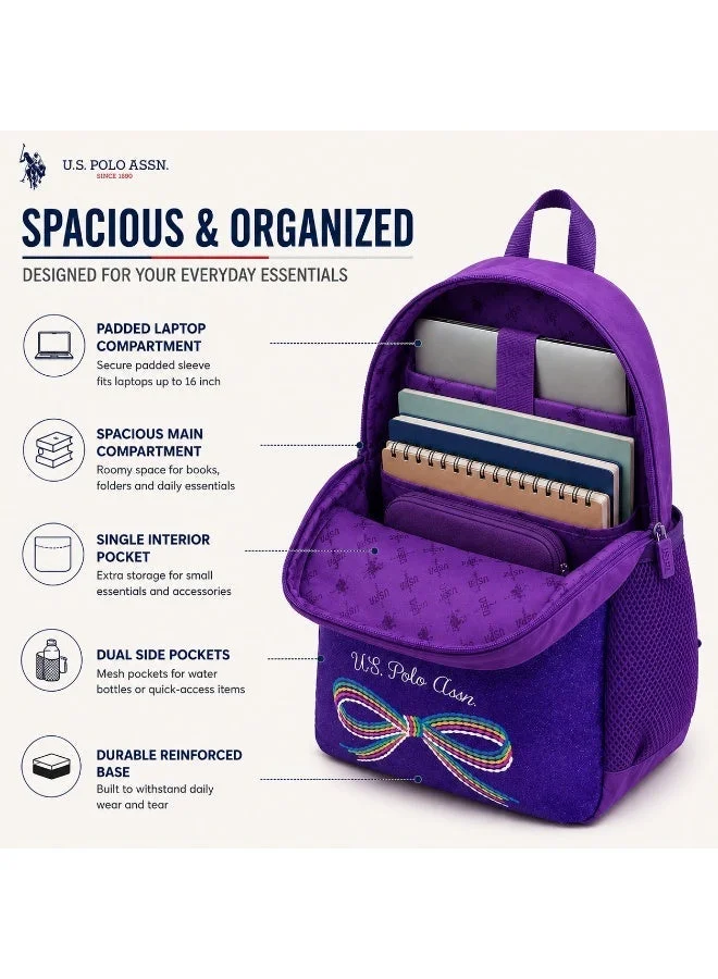 U.S. Polo Assn. U.S. Polo Assn. Classic Purple Micro Dot Classic Backpack for School and Office MultiCompartment Bag for Campus
