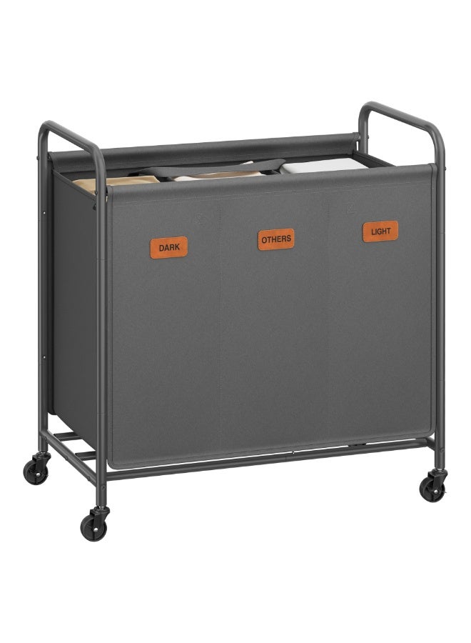 SONGMICS HOME 3-Section Laundry Sorter, Laundry Hamper with Wheels, Rolling Clothes Hamper Cart with Large Capacity and Removable Bags, for Laundry Room, Bedroom, Bathroom, Slate Gray - Image 1